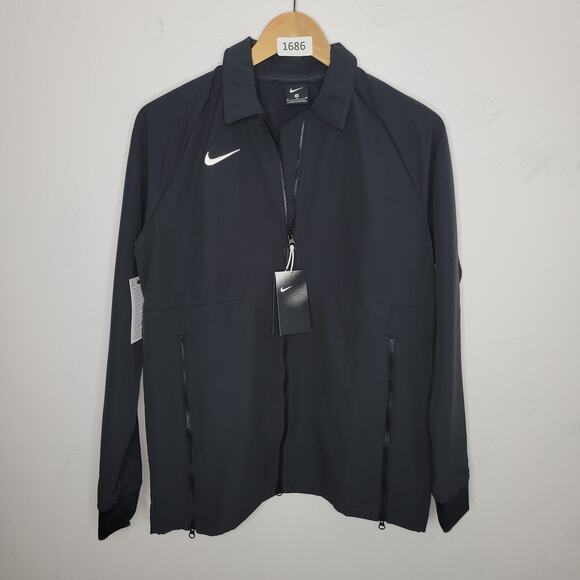 Nike Jacket Womens Size Medium Midweight Sideline Black Magnetic Pockets - Picture 1 of 12